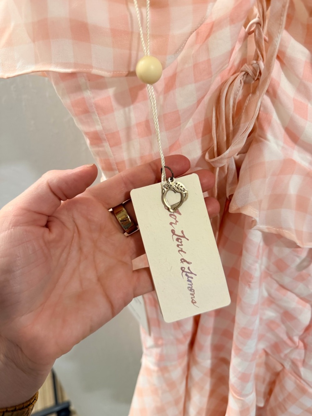 For Love & Lemons Peach Gingham Ruffle Mini Dress - Picture 4 of 4